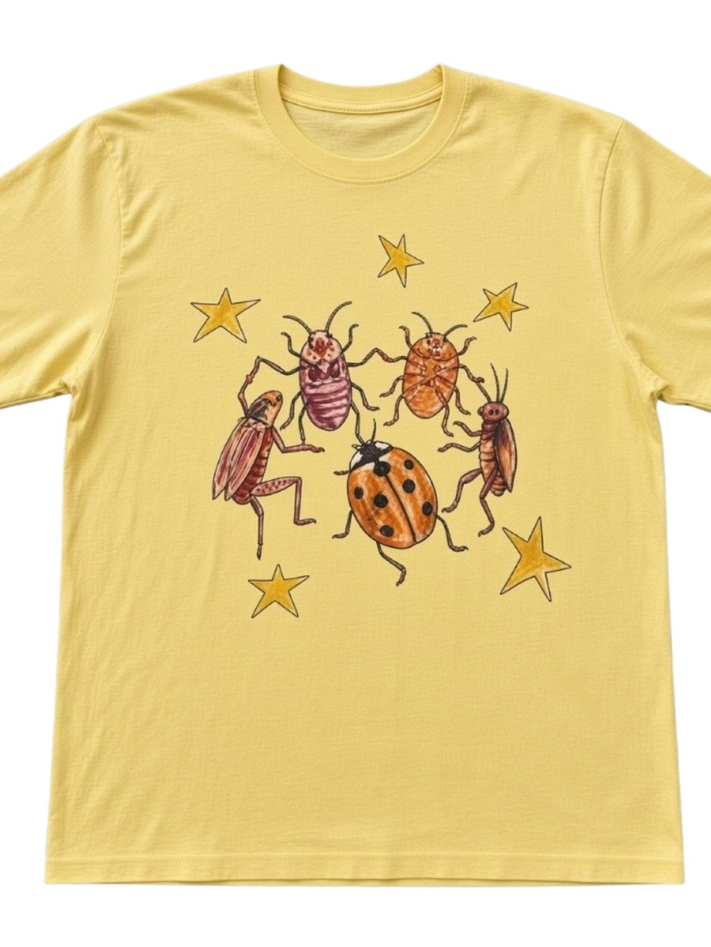 Gildan Yellow Short Sleeve Tee with Bug and Star Illustration